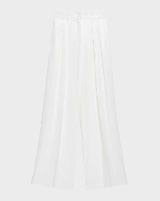Pleated Sequin Wide-Leg Slouch Trousers